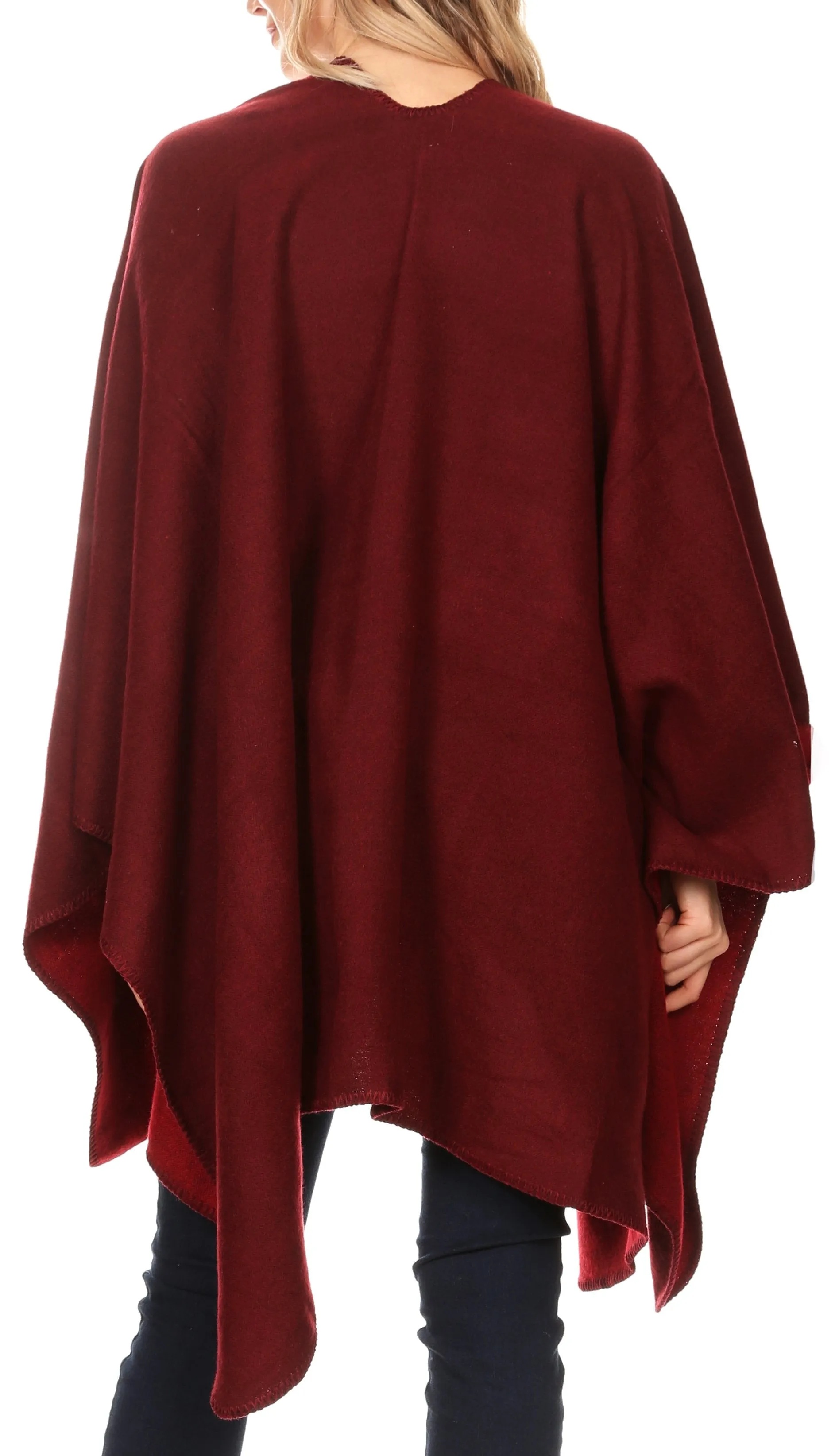 Sakkas Mari Women's Reversible Large Poncho Shawl Wrap Scarf Cape Ruana Blanket