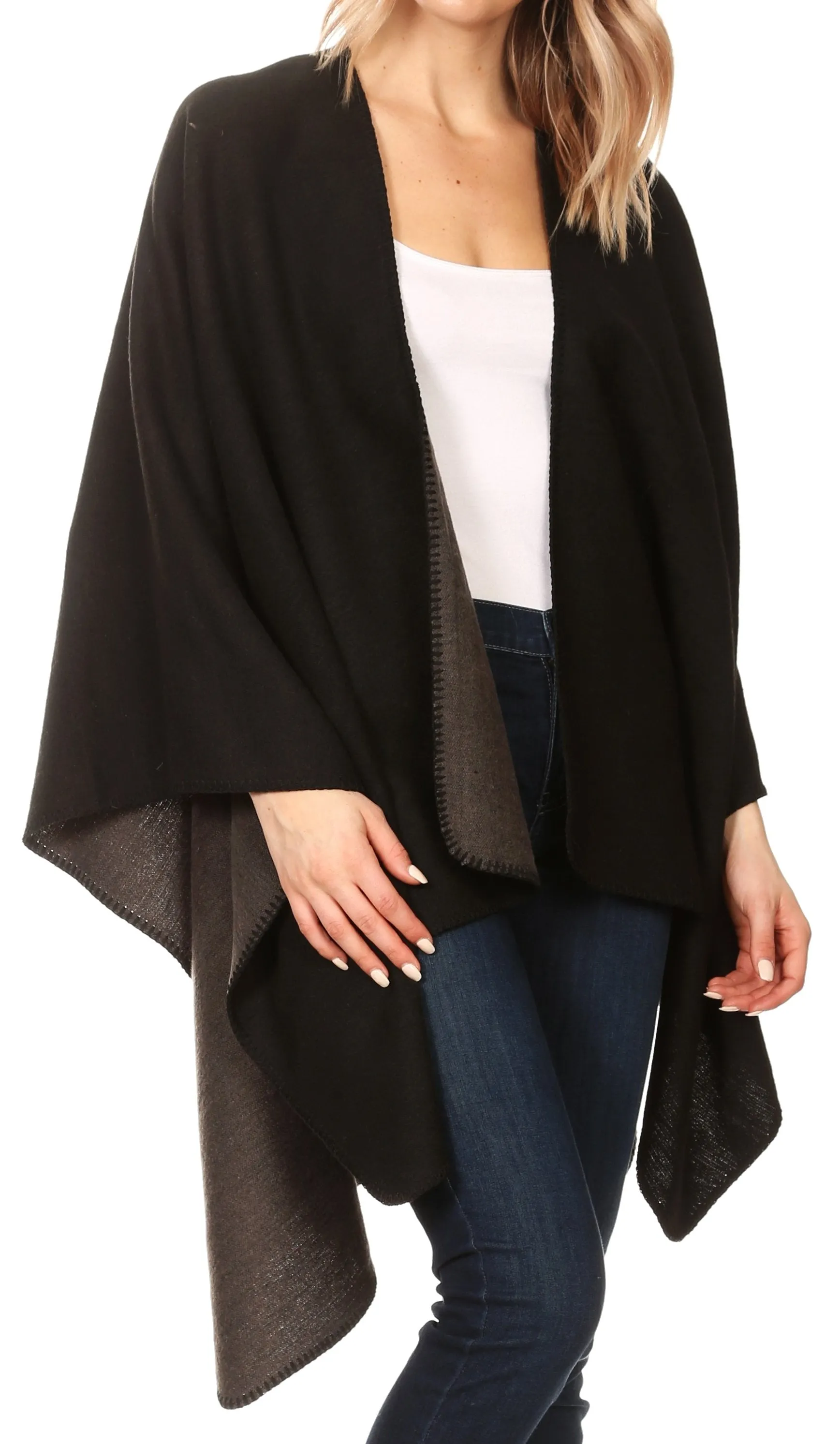 Sakkas Mari Women's Reversible Large Poncho Shawl Wrap Scarf Cape Ruana Blanket