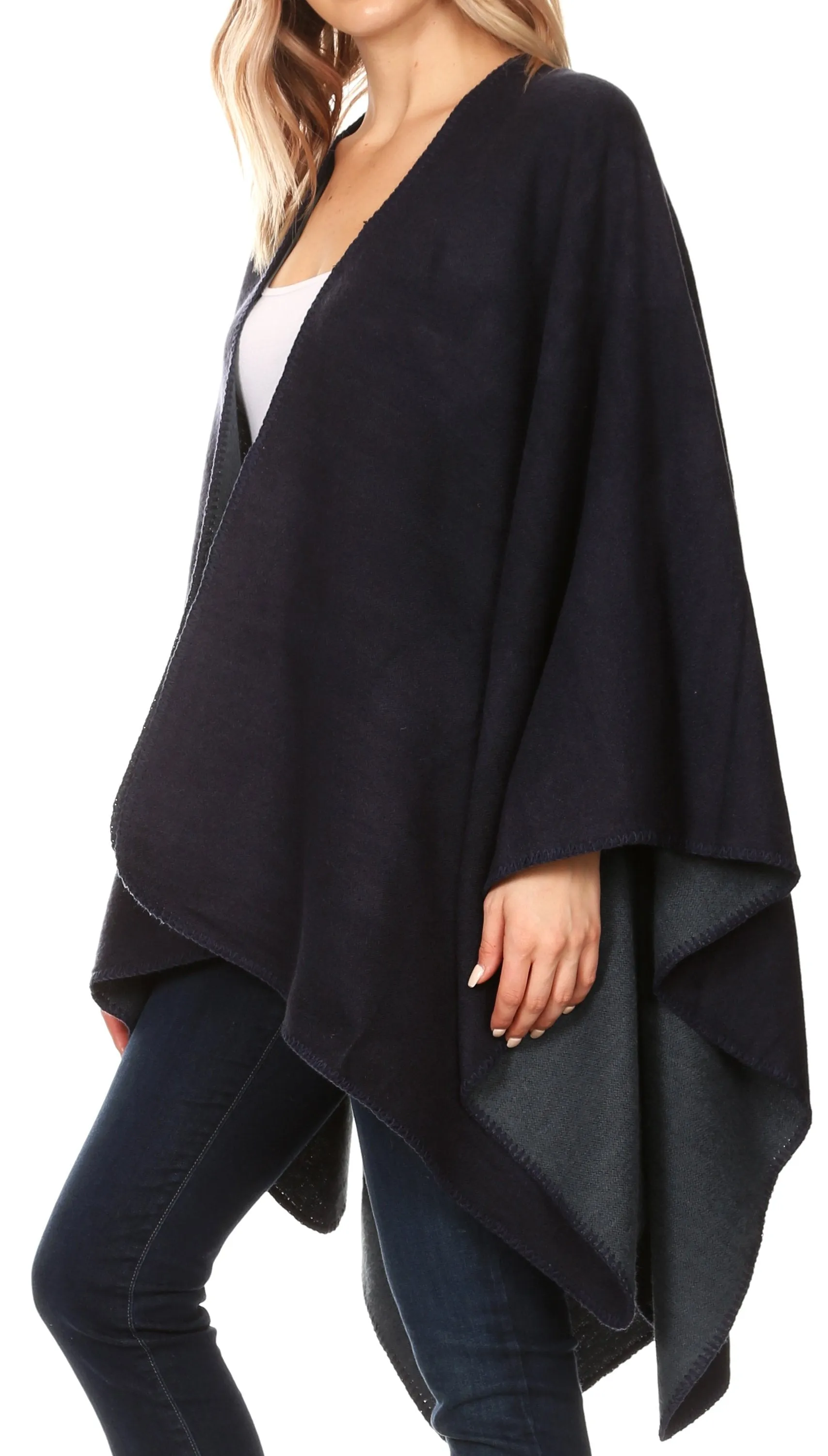 Sakkas Mari Women's Reversible Large Poncho Shawl Wrap Scarf Cape Ruana Blanket