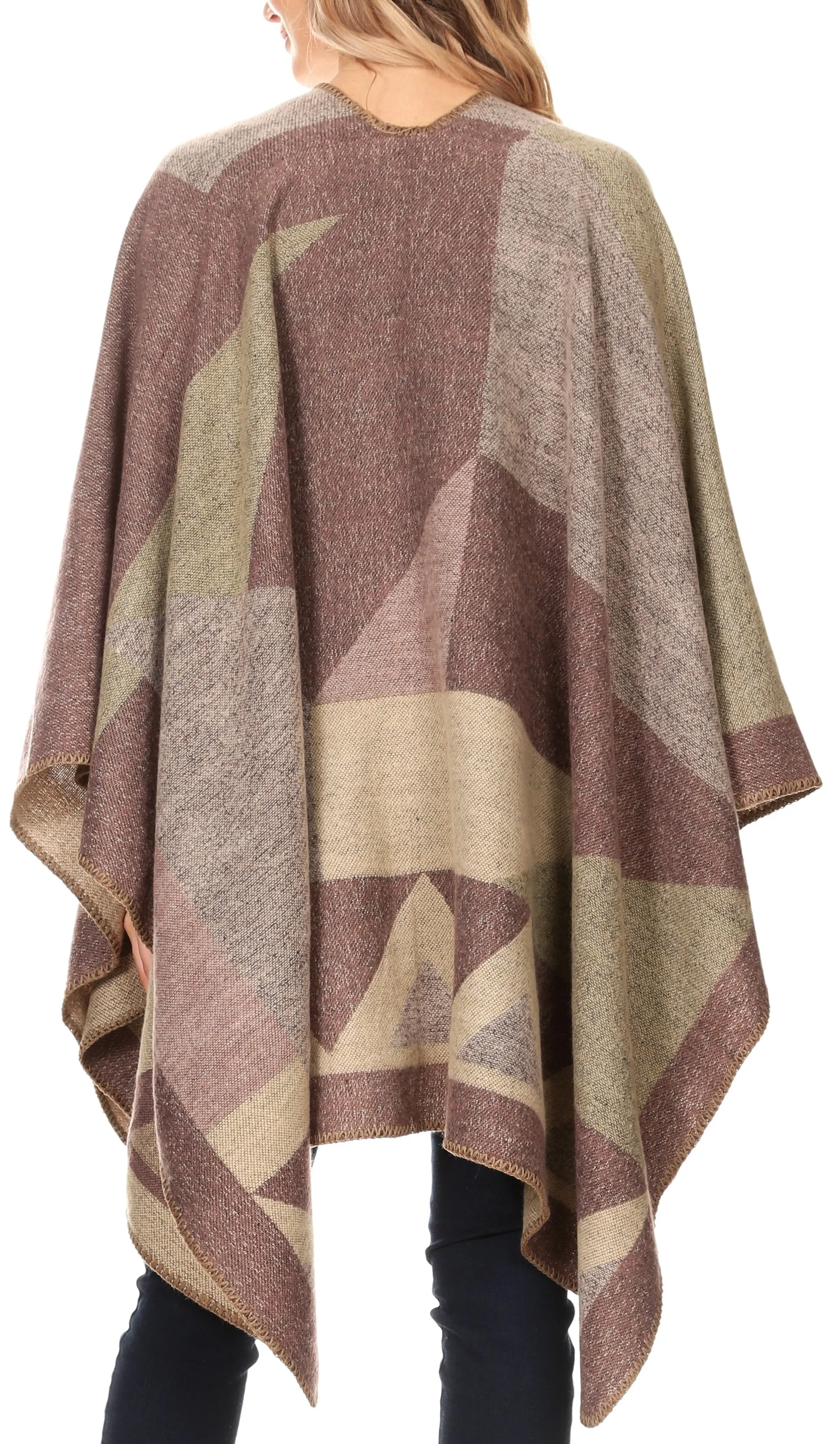 Sakkas Mari Women's Reversible Large Poncho Shawl Wrap Scarf Cape Ruana Blanket