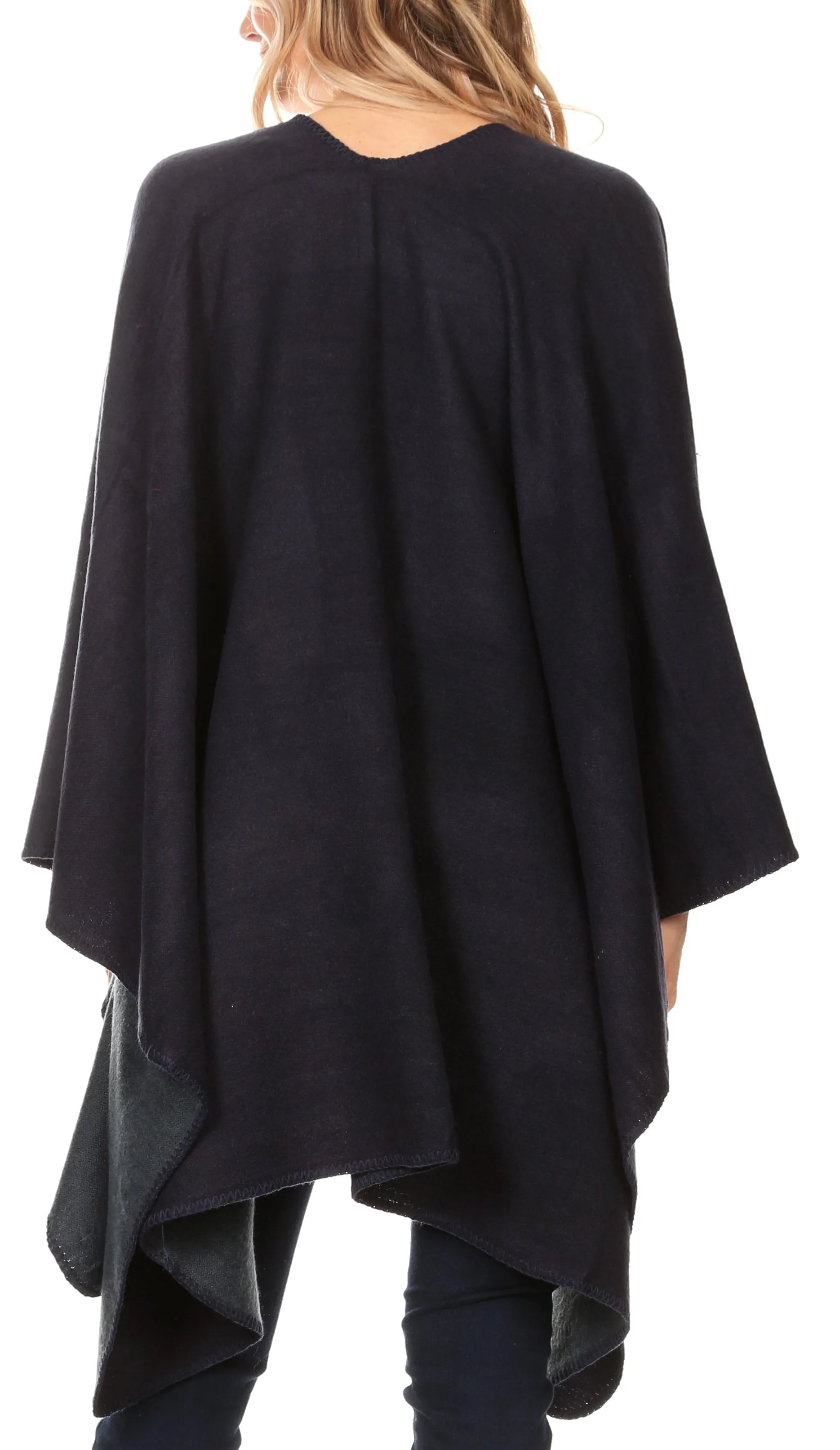 Sakkas Mari Women's Reversible Large Poncho Shawl Wrap Scarf Cape Ruana Blanket