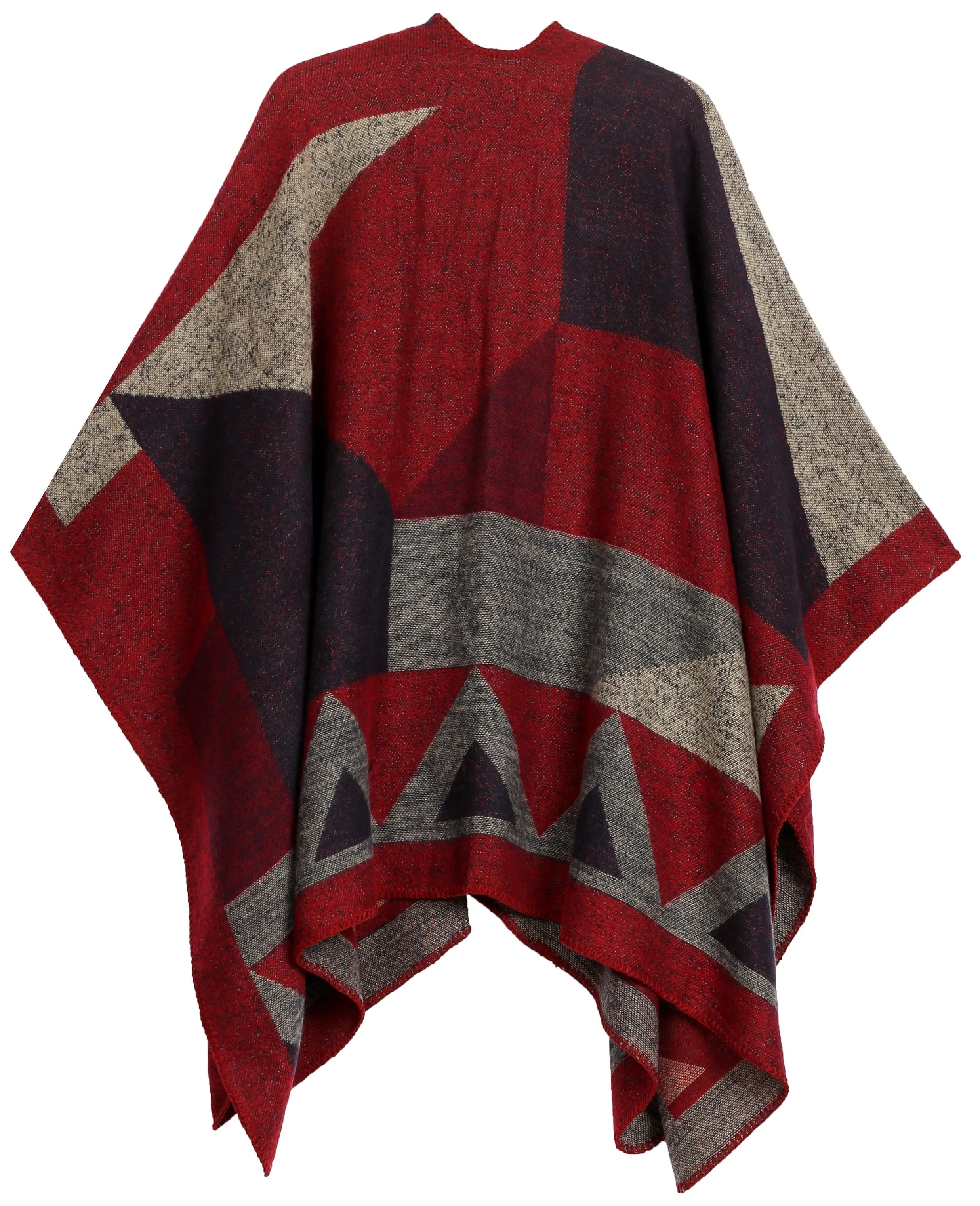 Sakkas Mari Women's Reversible Large Poncho Shawl Wrap Scarf Cape Ruana Blanket