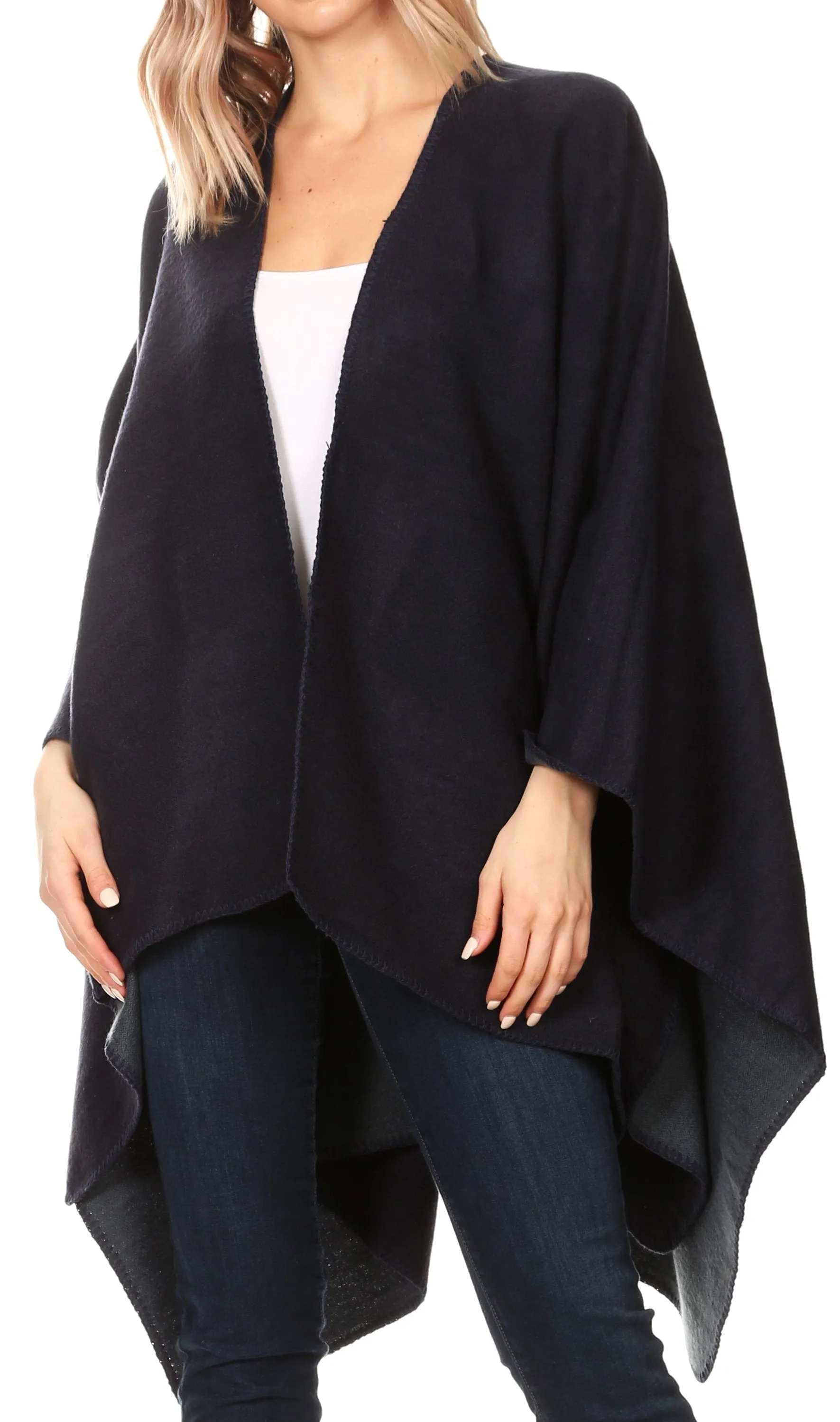 Sakkas Mari Women's Reversible Large Poncho Shawl Wrap Scarf Cape Ruana Blanket