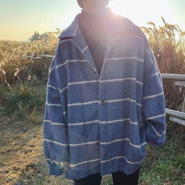 Simple Retro Check Jacket Tide Boy Japanese Street Autumn And Winter Wild Plaid Jacket Thick Shirt