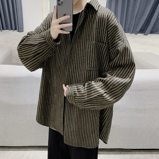 Simple Retro Check Jacket Tide Boy Japanese Street Autumn And Winter Wild Plaid Jacket Thick Shirt