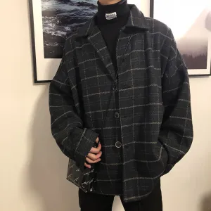 Simple Retro Check Jacket Tide Boy Japanese Street Autumn And Winter Wild Plaid Jacket Thick Shirt