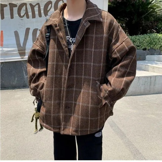 Simple Retro Check Jacket Tide Boy Japanese Street Autumn And Winter Wild Plaid Jacket Thick Shirt