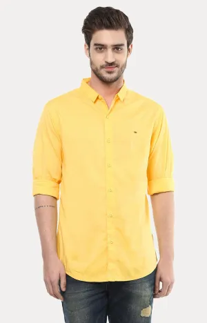 Spykar Men'S Yellow Cotton Solid Casual Shirts