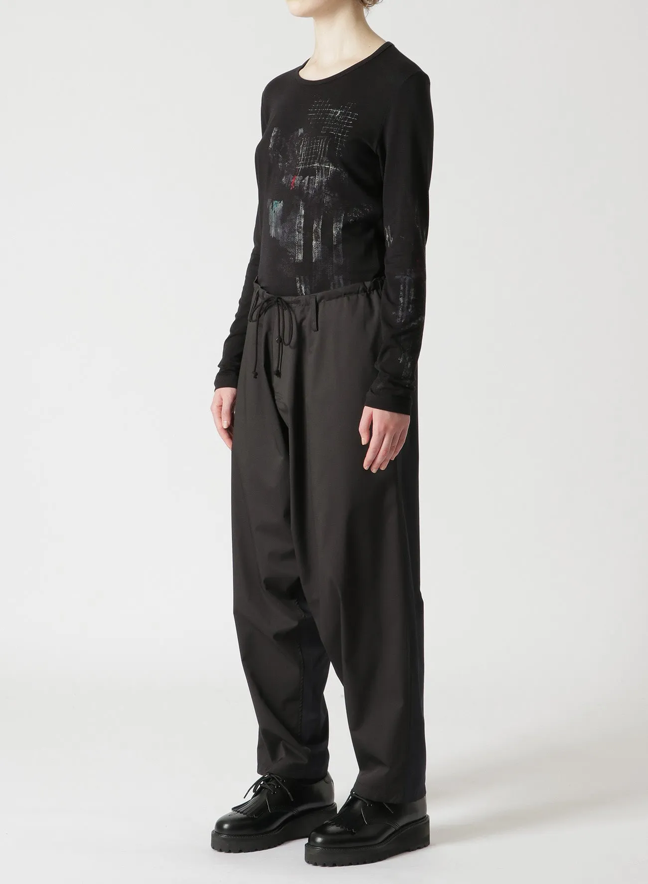 STRETCHY POLYESTER/RAYON TWILL DRAWSTRING SAROUEL PANTS