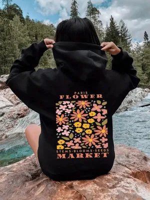 SXV  'FLOWER MARKET’ Printed Cool Aesthetic Sweatshirt Hoodie