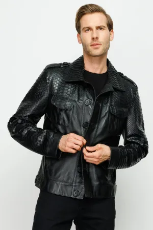 The Manteca Pythn Skin Leather Black Men  Jacket