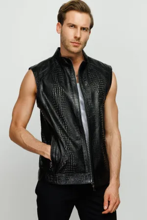 The Veyo Black Leathern Vest Men Jacket