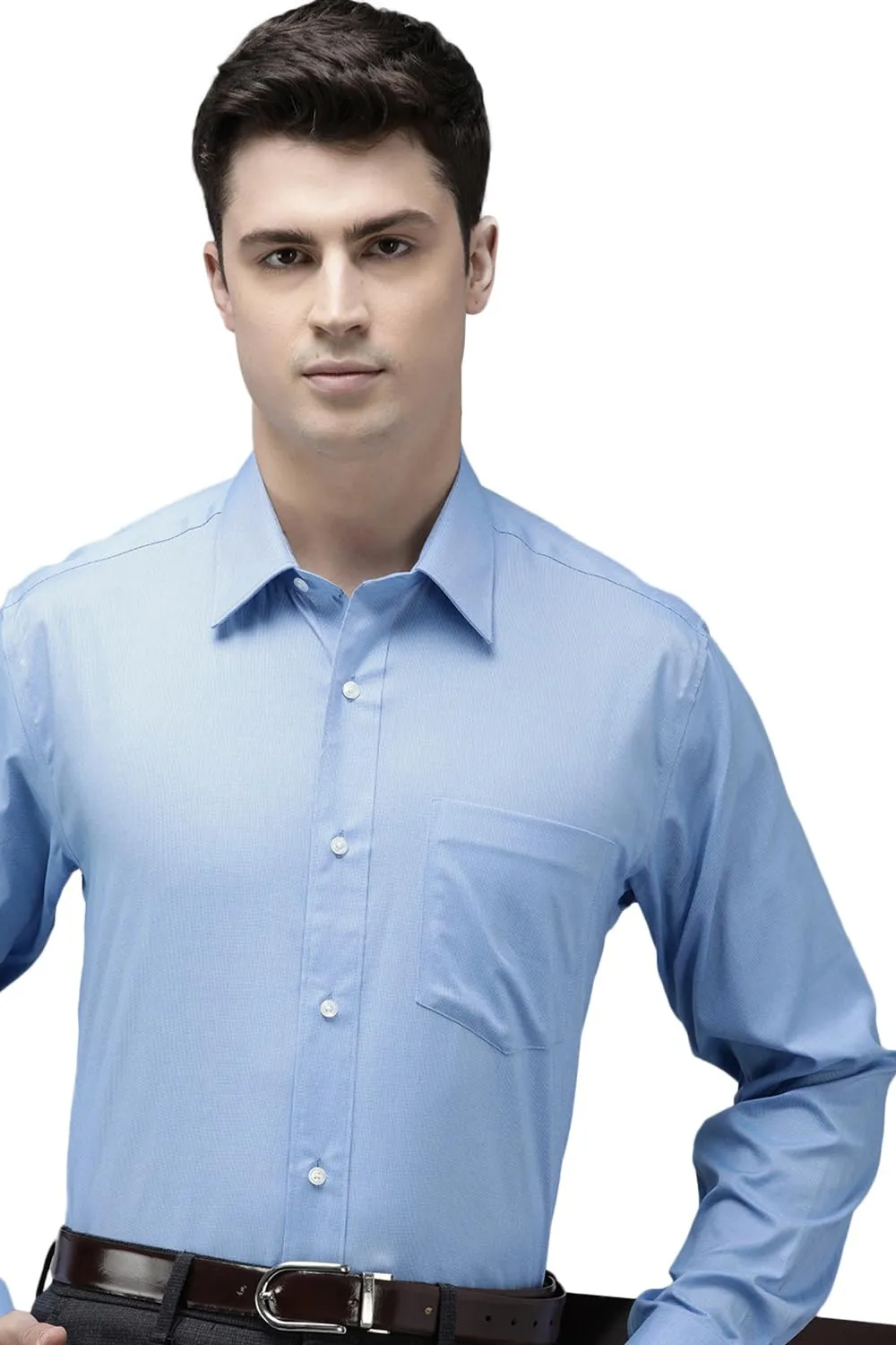 Van Heusen Men's Striped Classic Fit Shirt (VHSFBCLBO85723_Light Blue