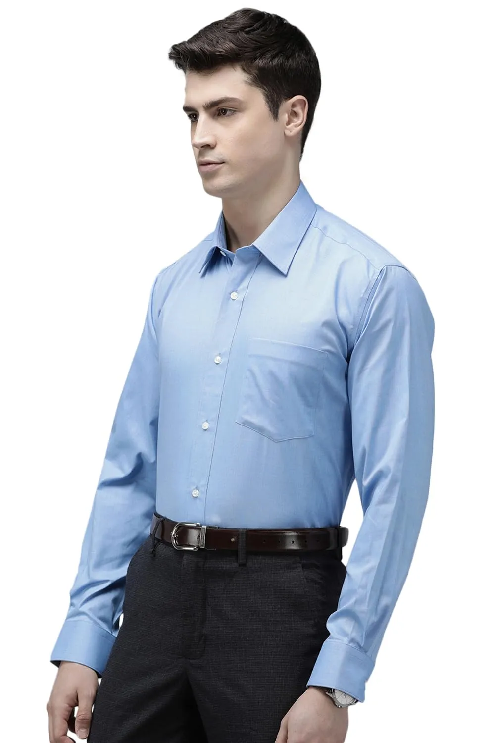 Van Heusen Men's Striped Classic Fit Shirt (VHSFBCLBO85723_Light Blue