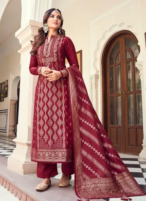 Viscose Maroon Pakistani Style Embroidered Designer Suit