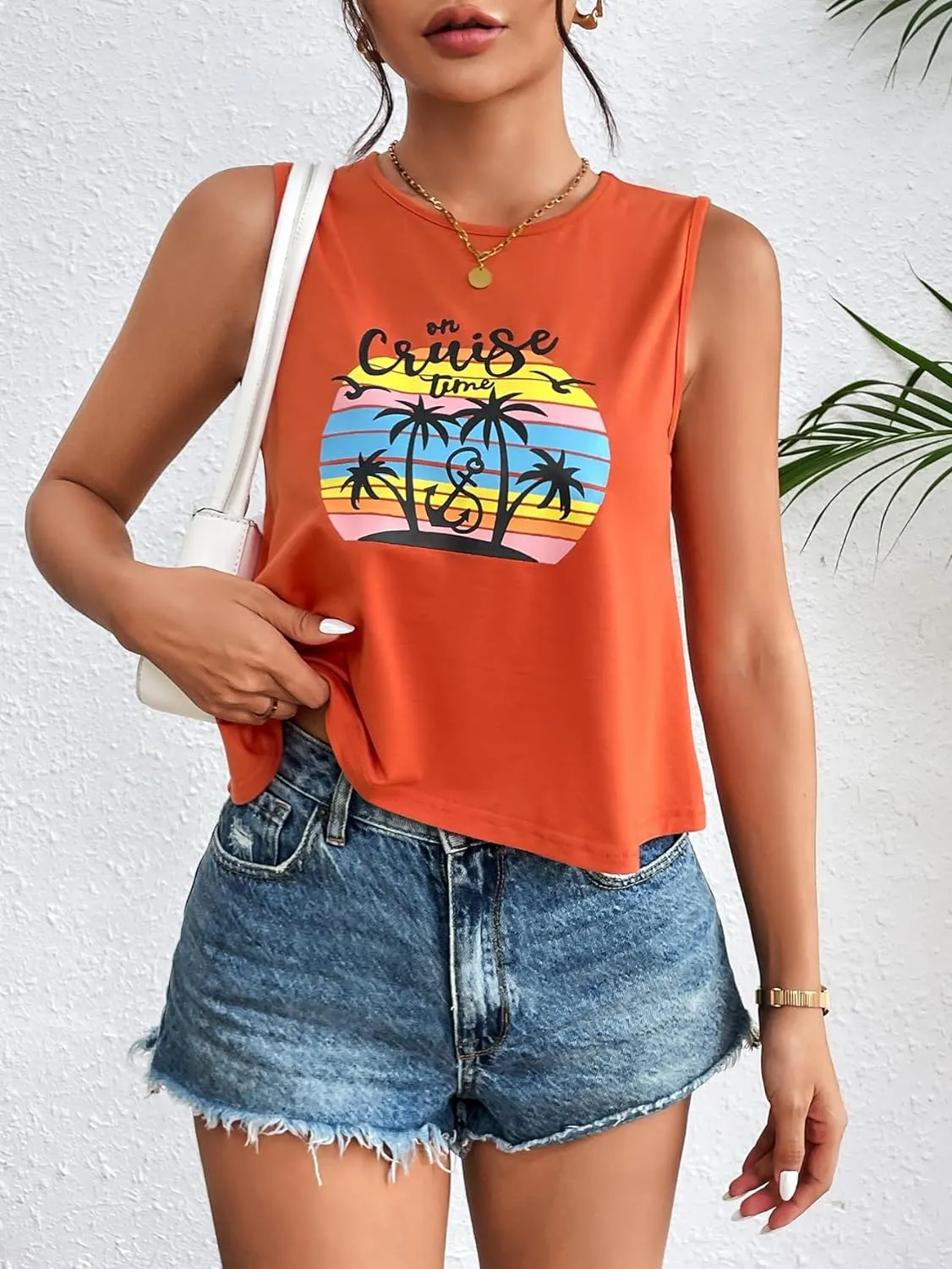 Zeagoo Women's Summer Crop Tank Tops 2024 Casual Crewneck Cropped Tops Graphic Loose Fit Sleeveless Shirts