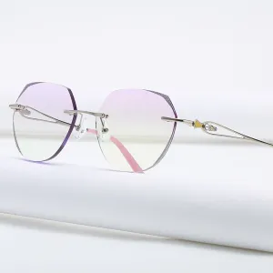 Zirosat 58111 Women's Eyeglasses Alloy Tint Lenses Diamond Cutting Rimless Titanium