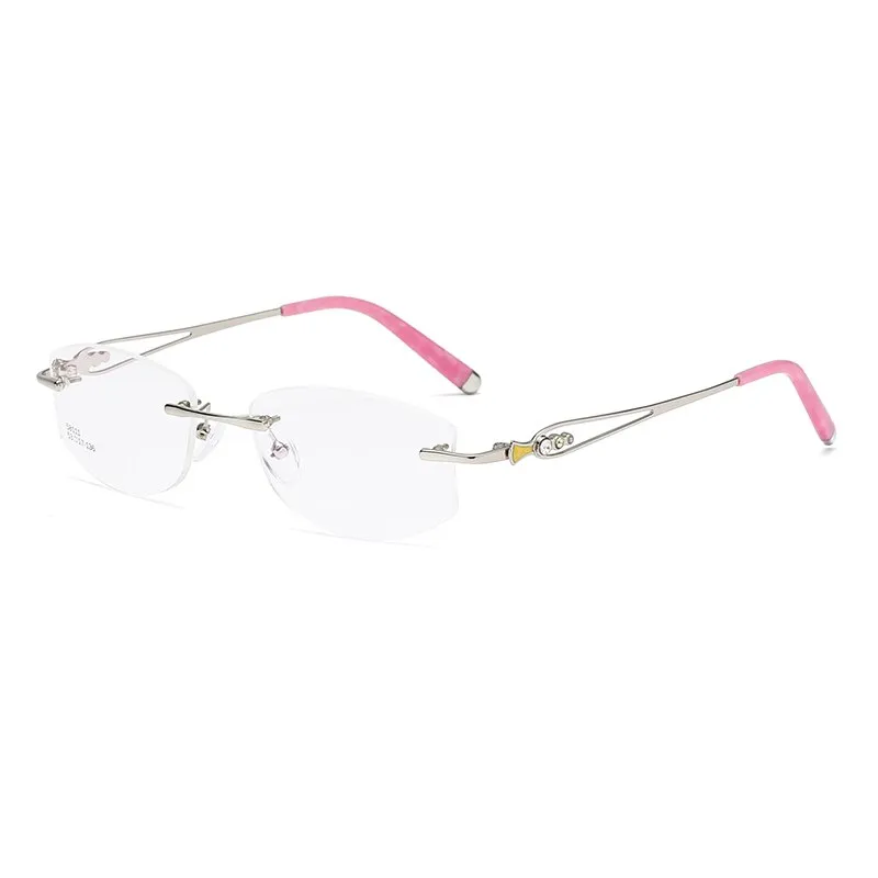 Zirosat 58111 Women's Eyeglasses Alloy Tint Lenses Diamond Cutting Rimless Titanium