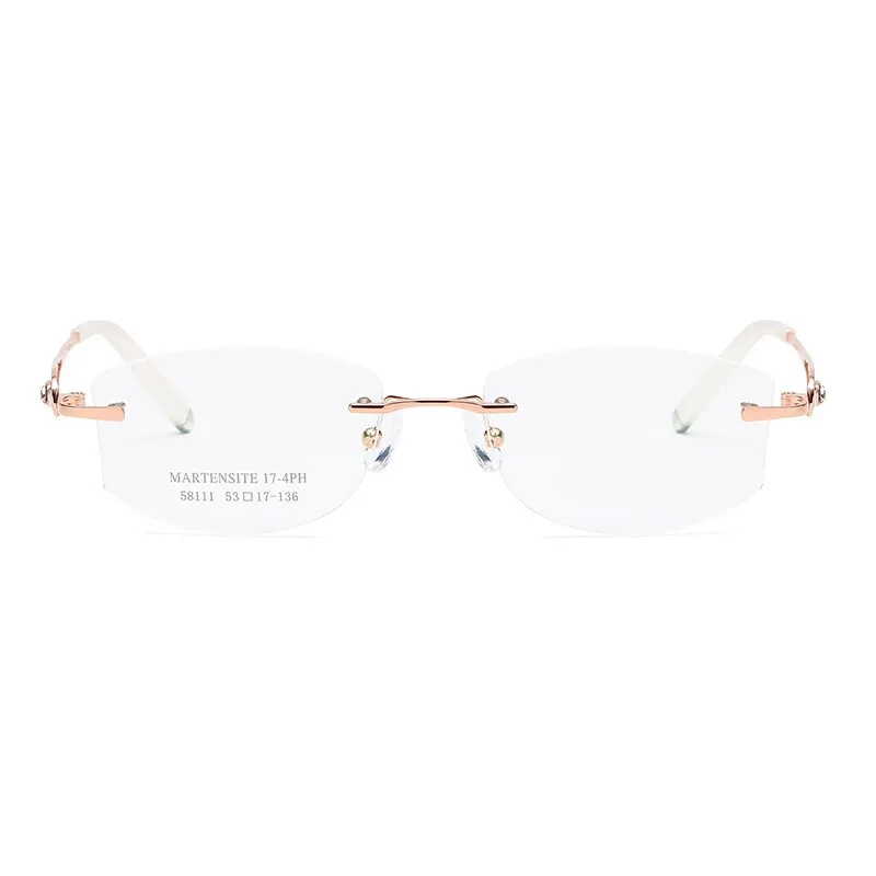 Zirosat 58111 Women's Eyeglasses Alloy Tint Lenses Diamond Cutting Rimless Titanium