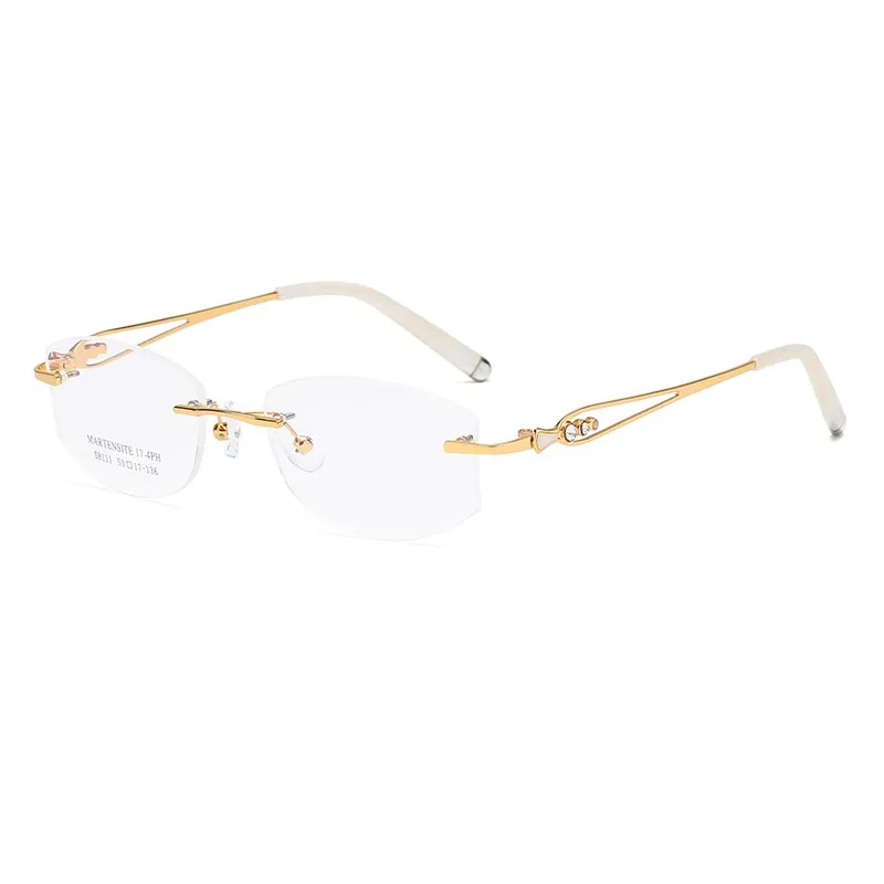 Zirosat 58111 Women's Eyeglasses Alloy Tint Lenses Diamond Cutting Rimless Titanium